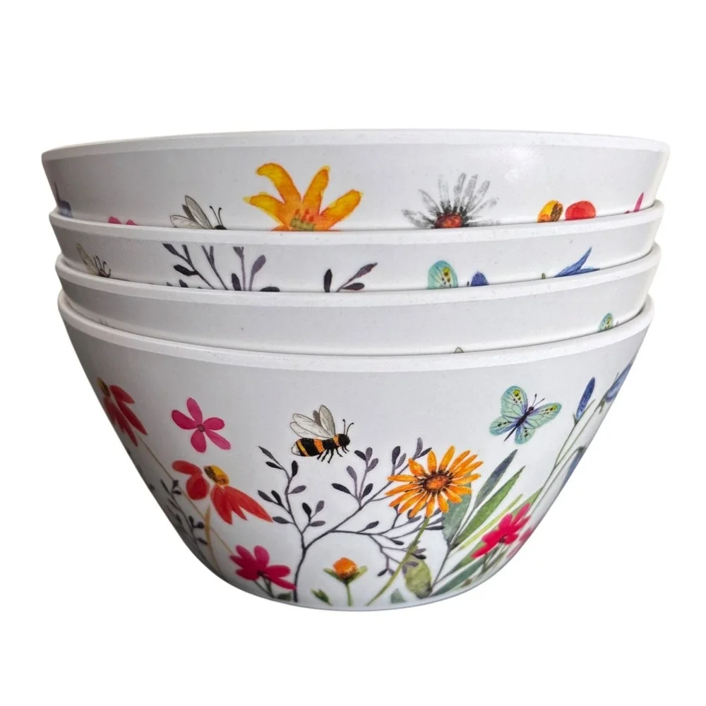Set of 4 Nectar Meadows Picnic Bowls | Harvest Green Studio | Bamboo Fiber